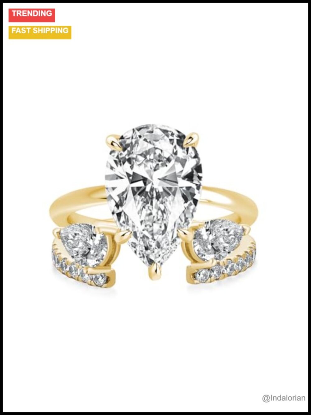 Pear Cut CZ Bridal Set S925 Silver Gold Plated 4 Carat Wedding Rings